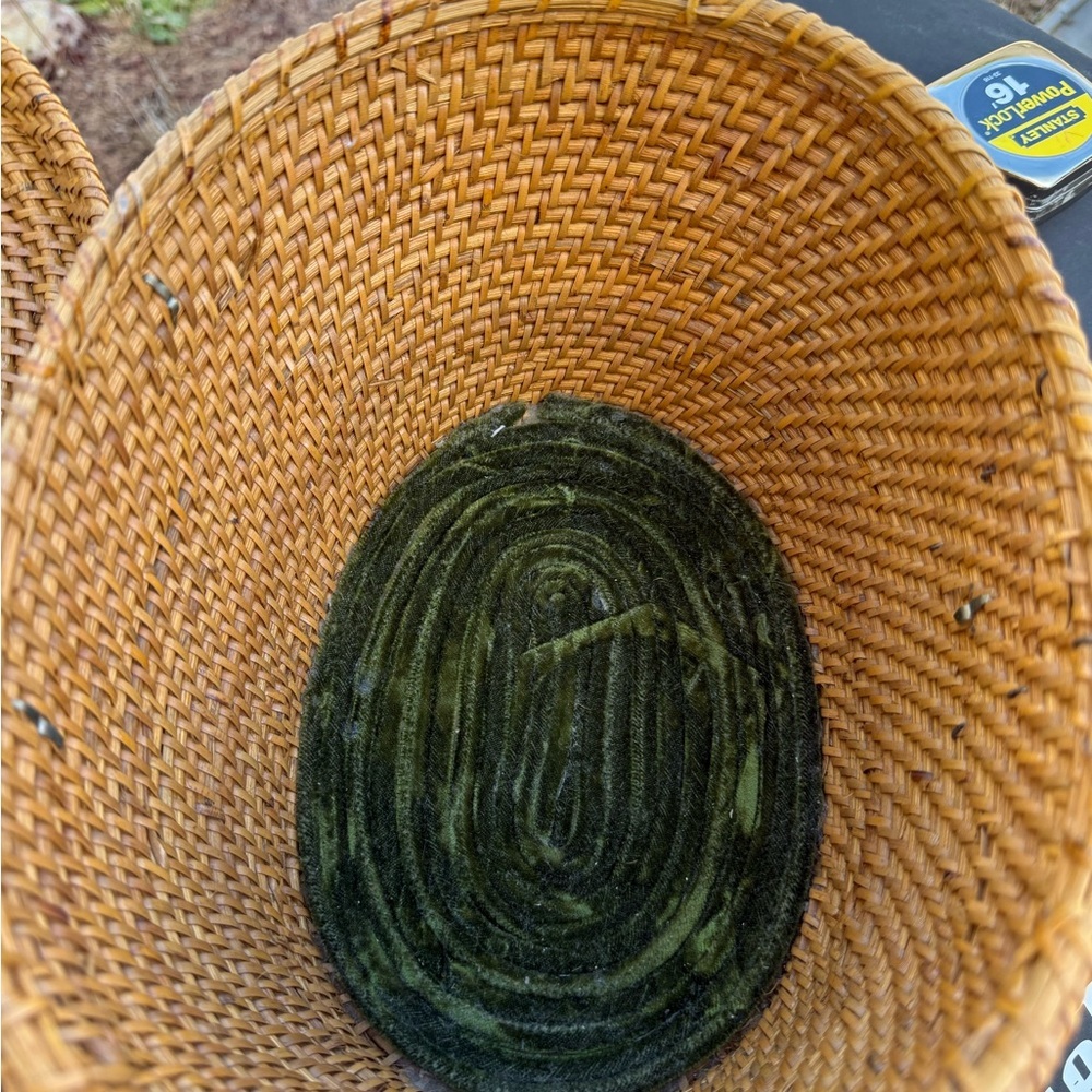 Chinese Wicker Travel Basket for Teapot and Cups Padded Green VelvetFabric Liner - Picture 7 of 10